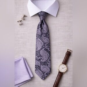 Stanford Paisley Silk Tie Olive Green  Lavender Classic Mens Necktie 3”